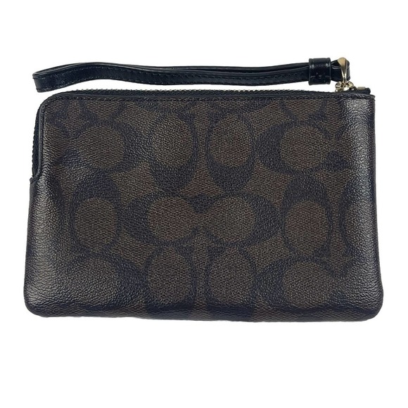 Coach Wallet Corner Zip Signature PVC Wristlet Two-Tone Dark Brown EUC Wallet - Picture 9 of 15